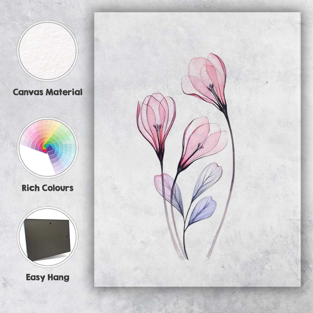Minimalist Blush Pink Floral Stem Watercolour Botanical Canvas Wall Art Print Decor Picture Ready to Hang