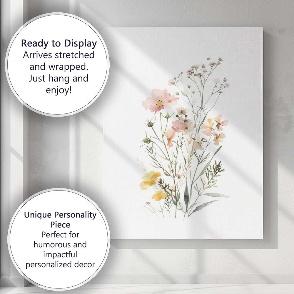 Pastel Meadow Wildflowers Delicate Botanical Watercolour Canvas Wall Art Print Decor Picture Ready to Hang