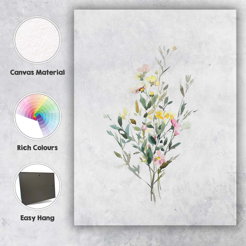 Minimalist Spring Wildflower Botanical Stem Watercolour Canvas Wall Art Print Decor Picture Ready to Hang