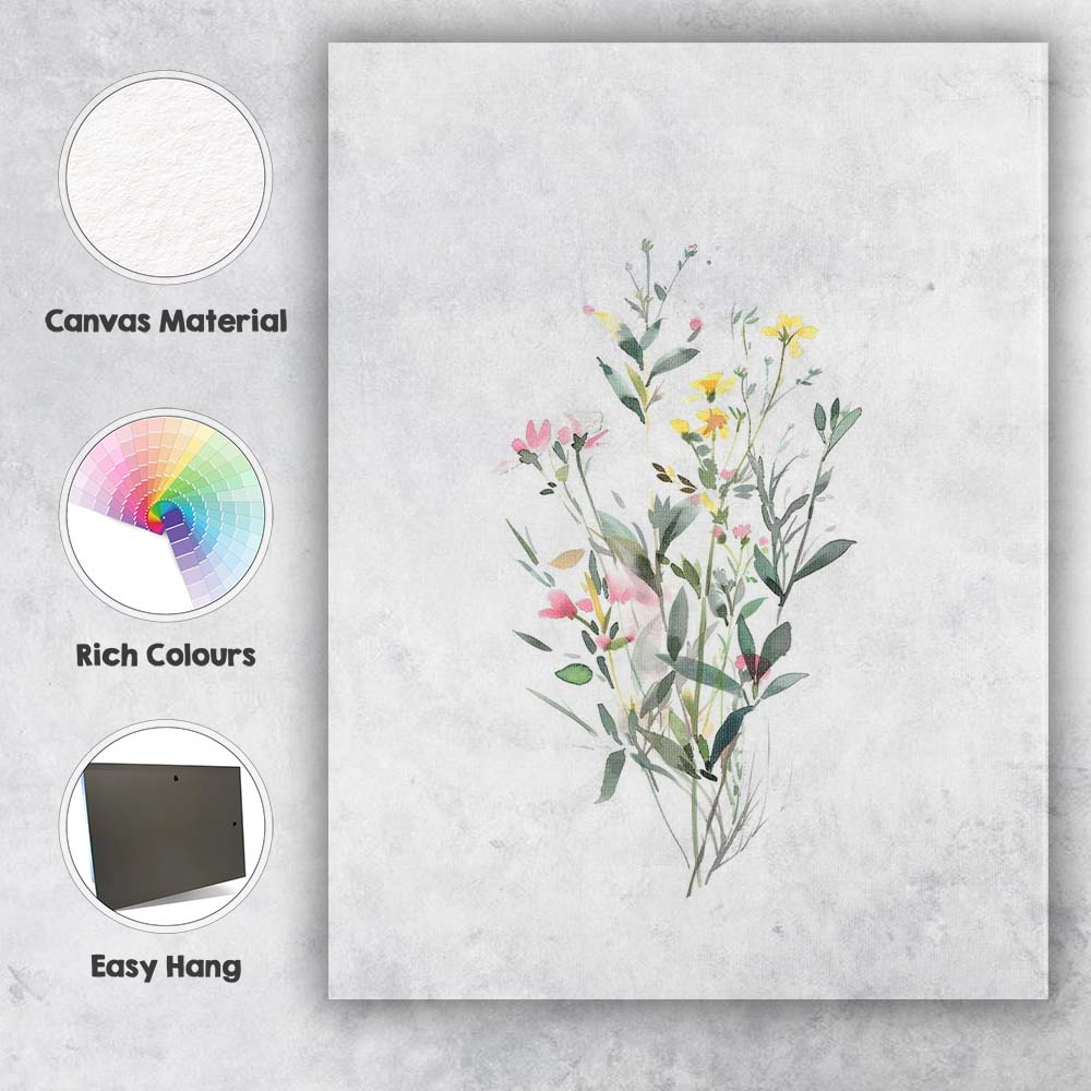 Elegant Pastel Pink Yellow Wildflower Meadow Watercolour Canvas Wall Art Print Decor Picture Ready to Hang