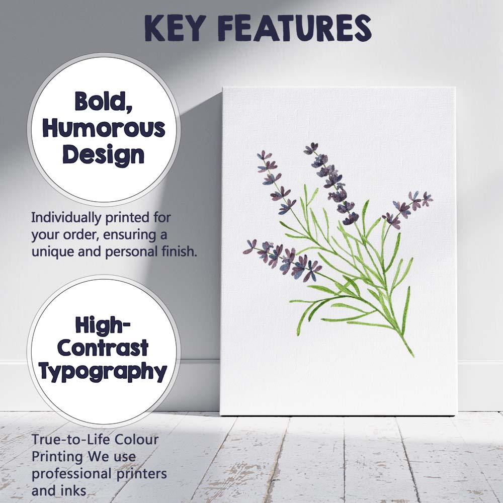 Delicate Purple Lavender Botanical Watercolour Floral Canvas Wall Art Print Decor Picture Ready to Hang