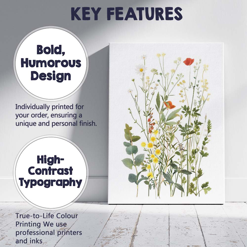Colourful Wild Meadow Flowers Botanical Watercolour Canvas Wall Art Print Decor Picture Ready to Hang