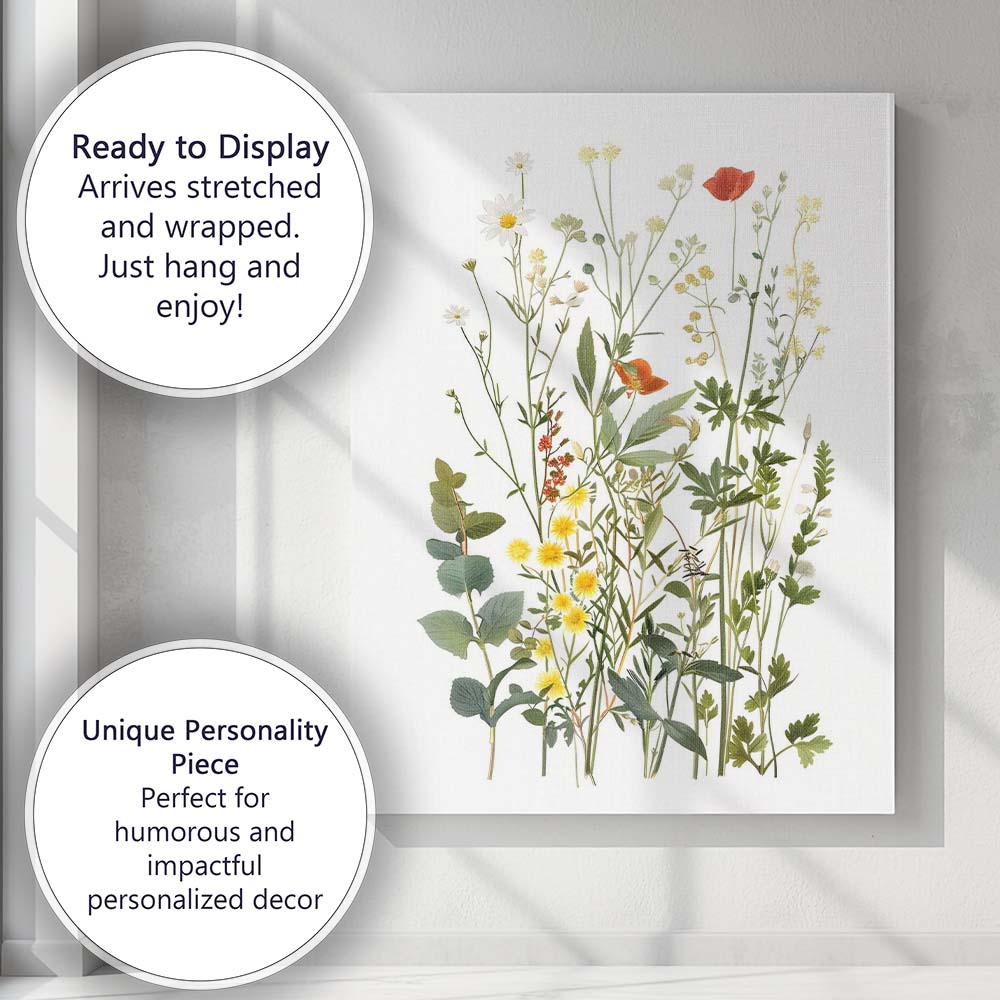 Colourful Wild Meadow Flowers Botanical Watercolour Canvas Wall Art Print Decor Picture Ready to Hang