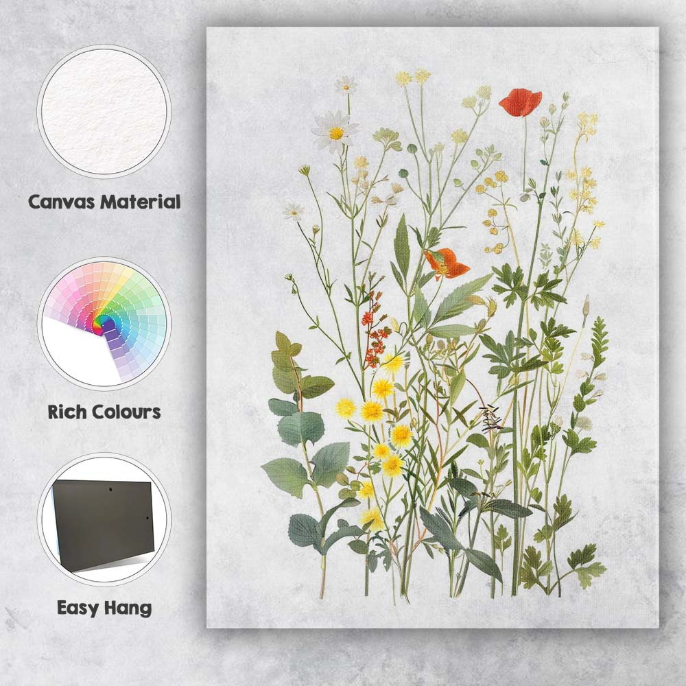 Colourful Wild Meadow Flowers Botanical Watercolour Canvas Wall Art Print Decor Picture Ready to Hang