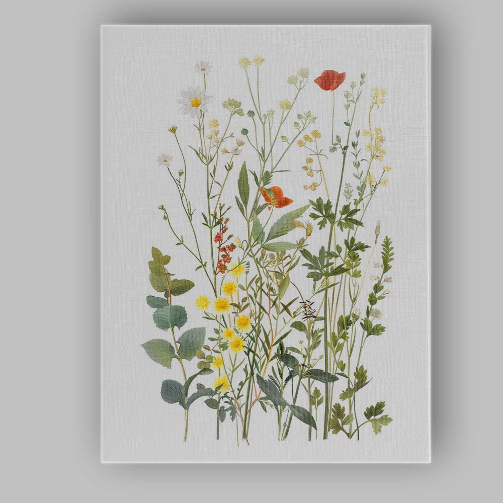 Colourful Wild Meadow Flowers Botanical Watercolour Canvas Wall Art Print Decor Picture Ready to Hang
