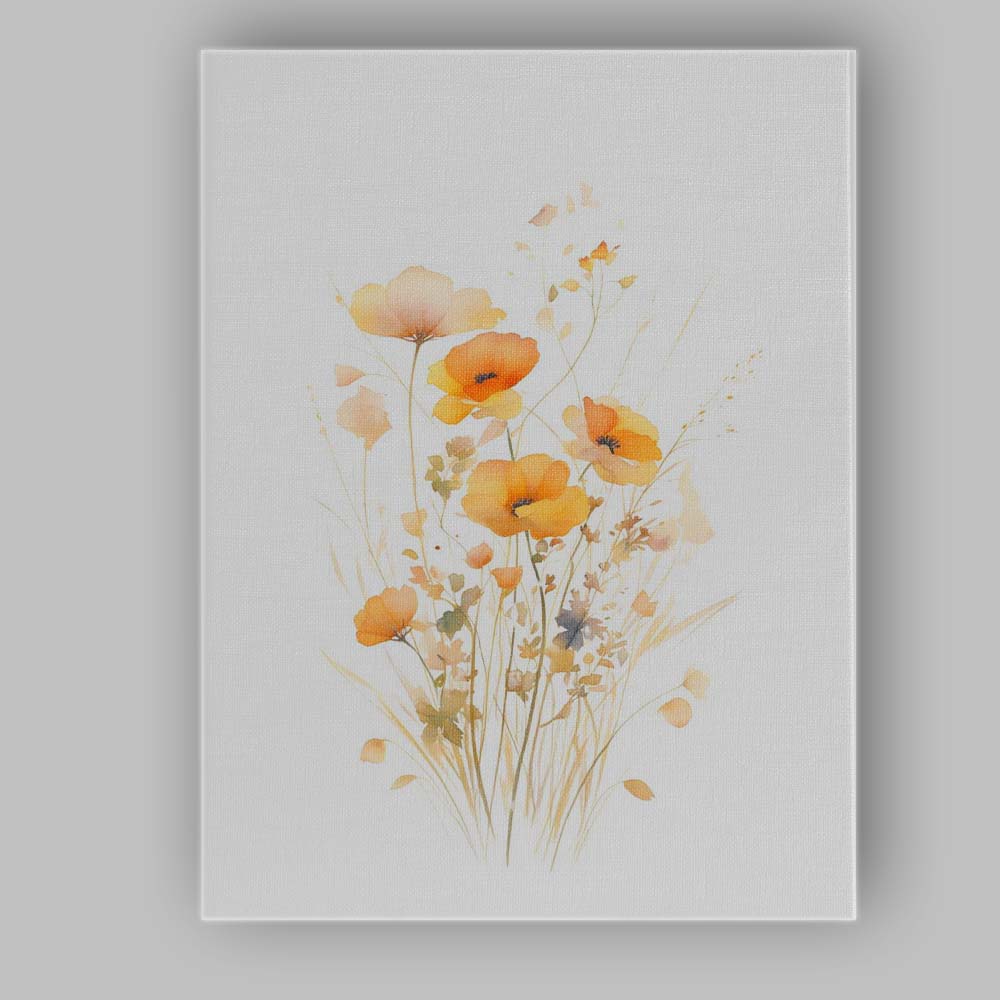 Soft Orange Wild Poppy Meadow Watercolour Floral Canvas Wall Art Print Decor Picture Ready to Hang