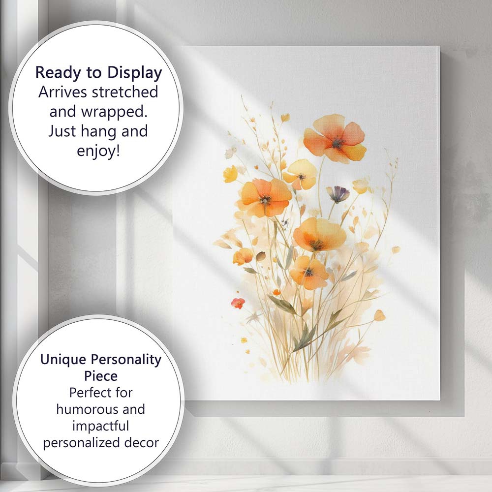 Autumn Wildflower Botanical Meadow Watercolour Floral Canvas Wall Art Print Decor Picture Ready to Hang