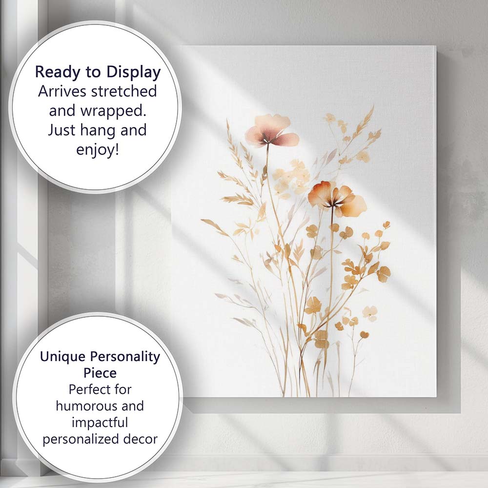 Soft Neutral Wildflower Meadow Botanical Watercolour Canvas Wall Art Print Decor Picture Ready to Hang