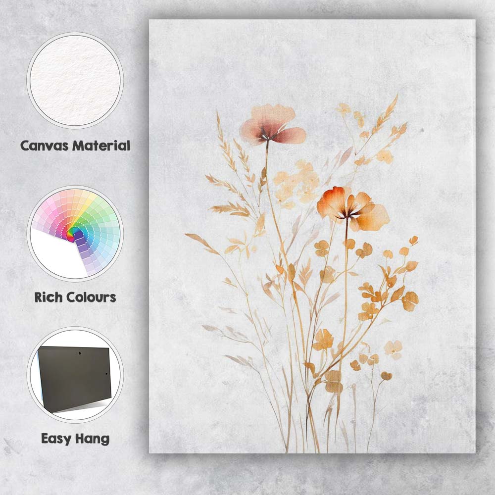Soft Neutral Wildflower Meadow Botanical Watercolour Canvas Wall Art Print Decor Picture Ready to Hang