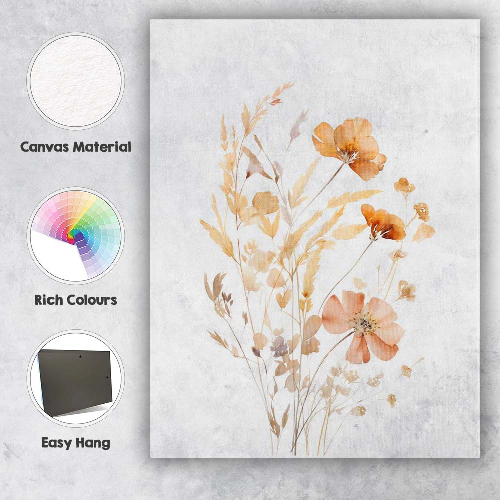 Delicate Peach Wildflower Botanical Watercolour Floral Canvas Wall Art Print Decor Picture Ready to Hang