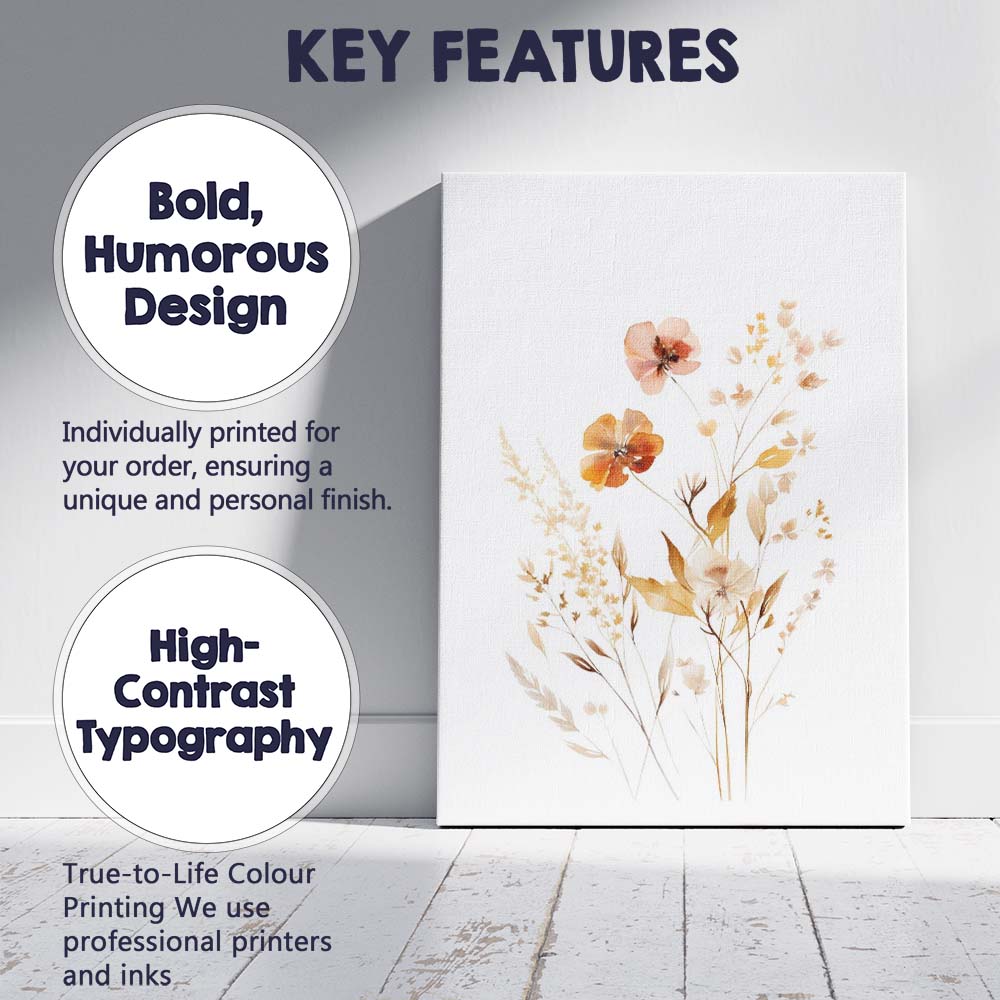 Elegant Neutral Botanical Wildflower Bouquet Watercolour Canvas Wall Art Print Decor Picture Ready to Hang