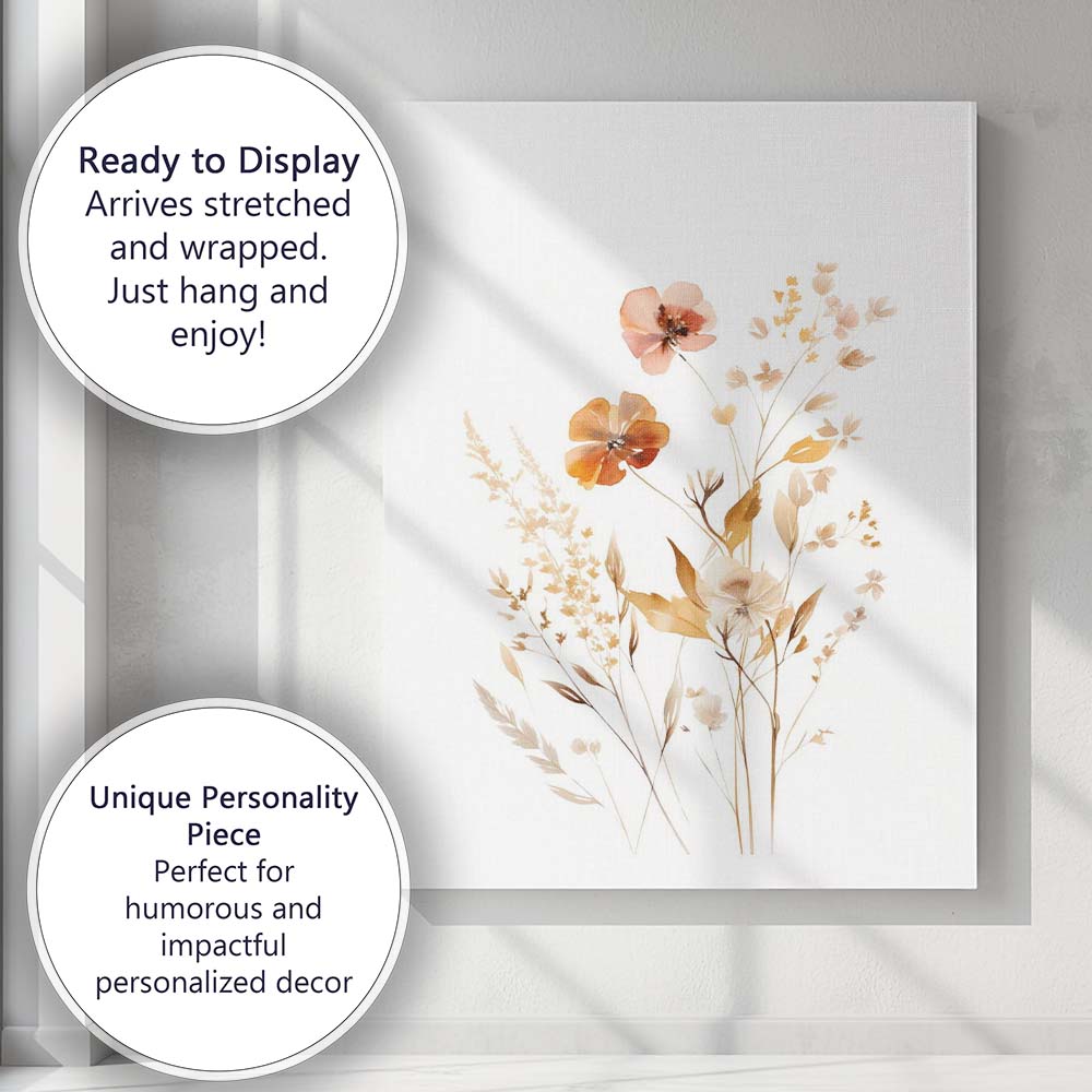 Elegant Neutral Botanical Wildflower Bouquet Watercolour Canvas Wall Art Print Decor Picture Ready to Hang
