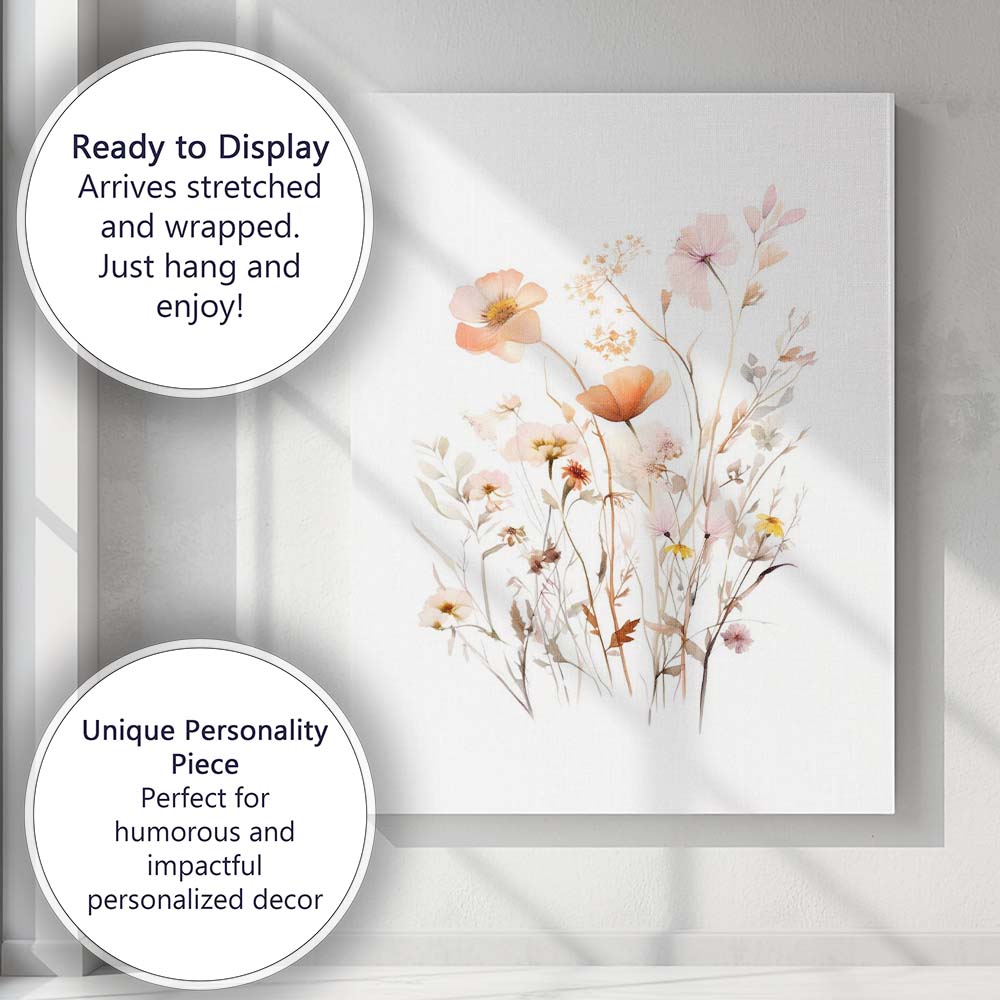 Pastel Wildflower Meadow Botanical Watercolour Canvas Wall Art Print Decor Picture Ready to Hang