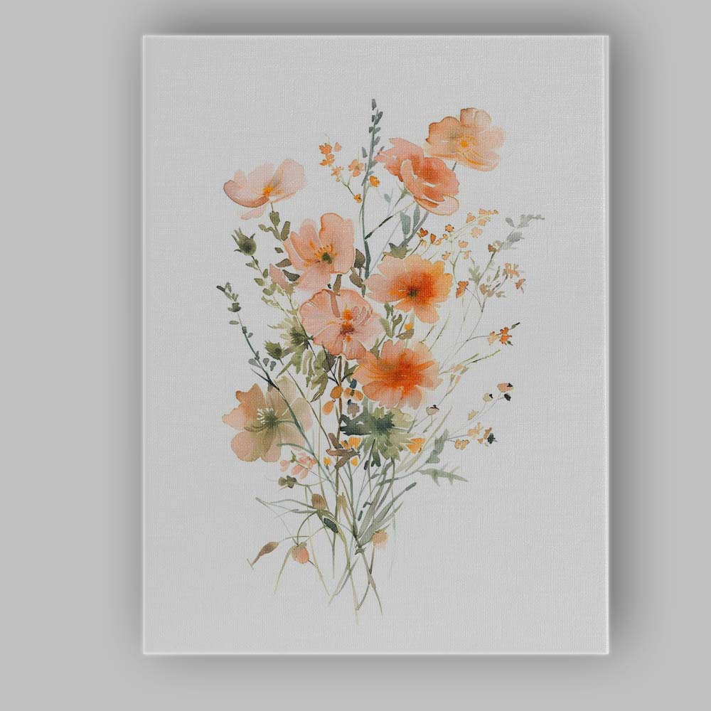 Soft Peach Wildflower Meadow Botanical Watercolour Canvas Wall Art Print Decor Picture Ready to Hang