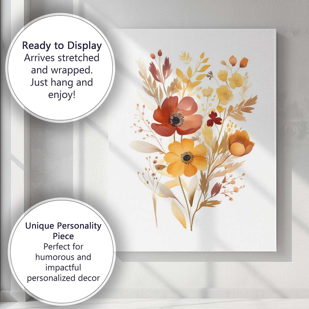 Warm Autumn Floral Botanical Watercolour Bouquet Canvas Wall Art Print Decor Picture Ready to Hang