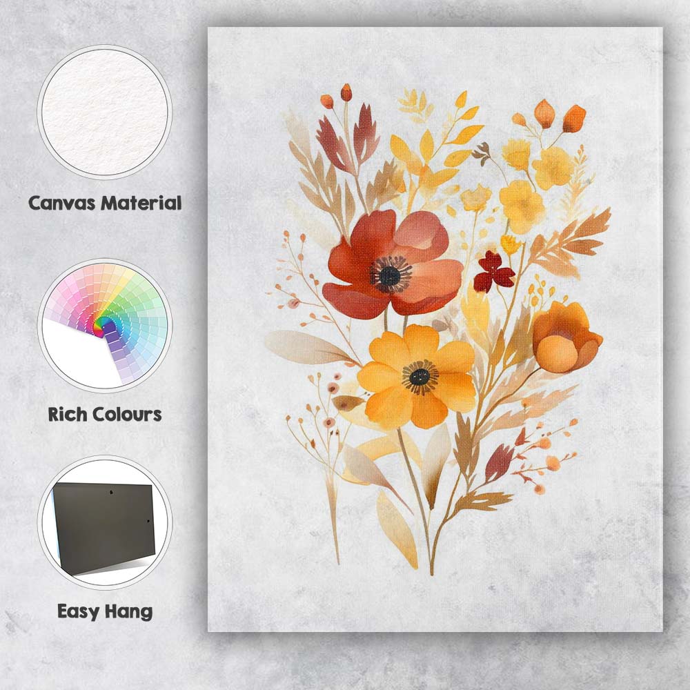 Warm Autumn Floral Botanical Watercolour Bouquet Canvas Wall Art Print Decor Picture Ready to Hang