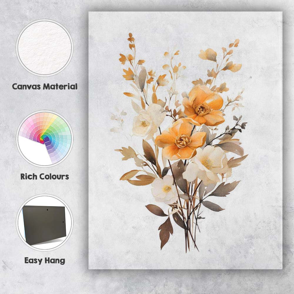 Soft Apricot White Garden Rose Botanical Watercolour Canvas Wall Art Print Decor Picture Ready to Hang