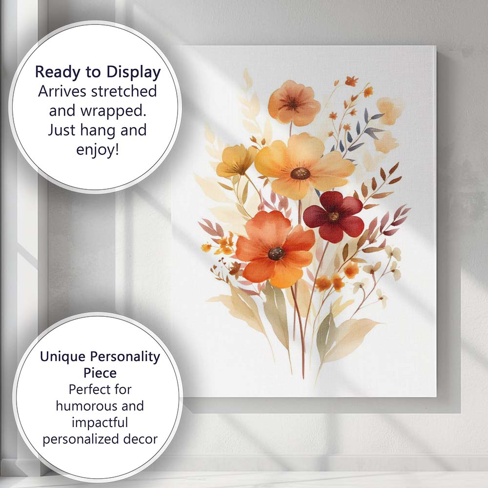 Warm Autumn Wildflower Botanical Watercolour Bouquet Canvas Wall Art Print Decor Picture Ready to Hang