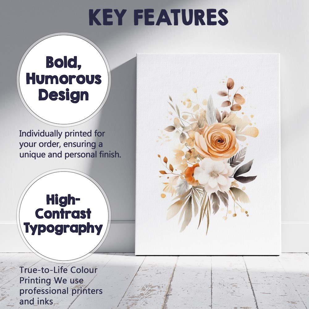 Champagne Rose White Blossom Botanical Watercolour Canvas Wall Art Print Decor Picture Ready to Hang