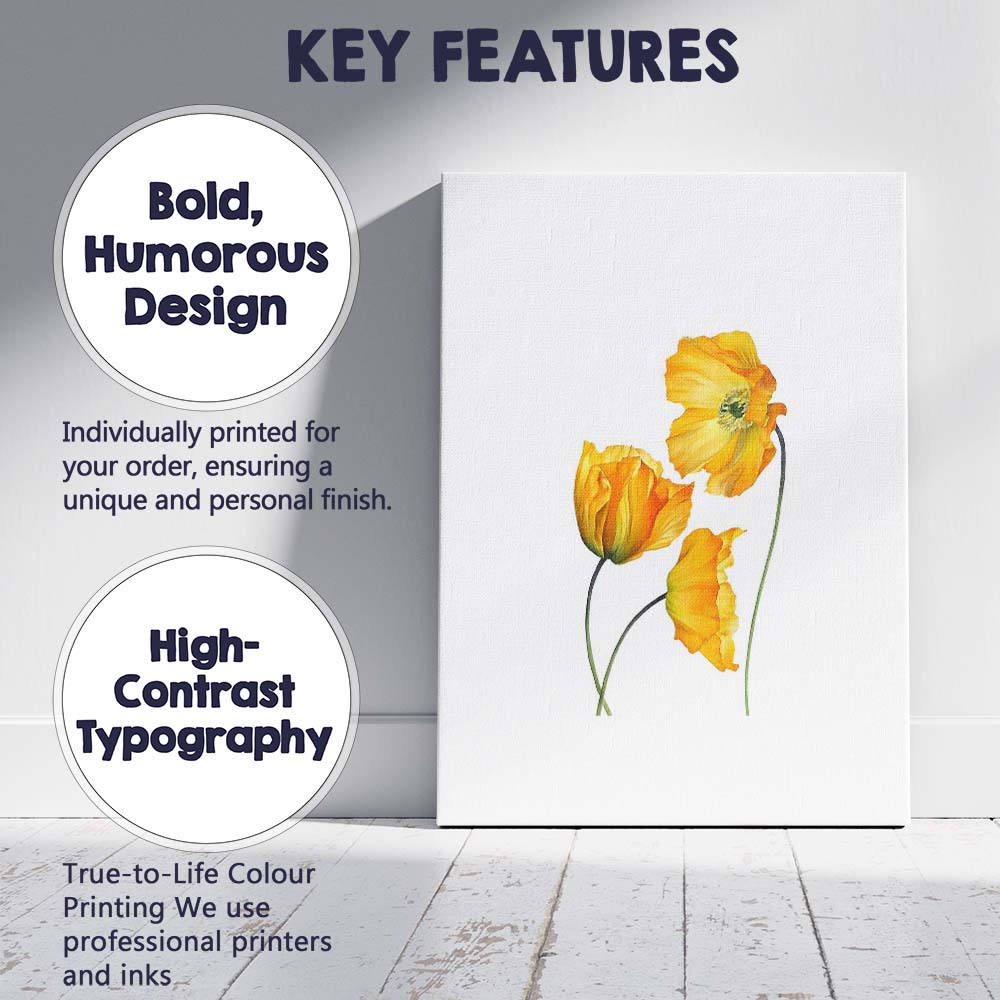 Golden Yellow California Poppy Botanical Watercolour Canvas Wall Art Print Decor Picture Ready to Hang
