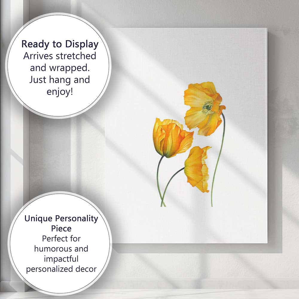 Golden Yellow California Poppy Botanical Watercolour Canvas Wall Art Print Decor Picture Ready to Hang
