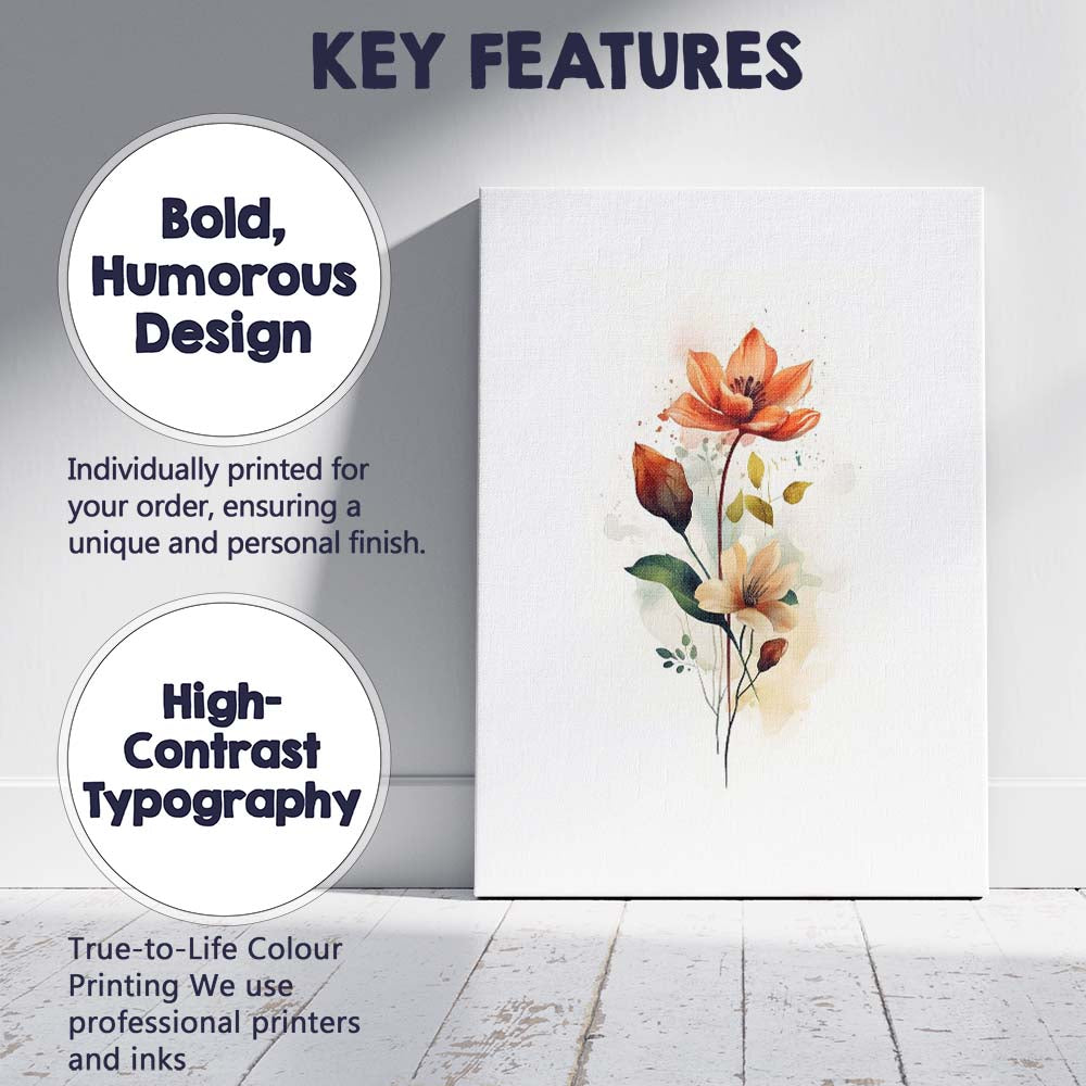 Orange Magnolia Blossom Botanical Watercolour Canvas Wall Art Print Decor Picture Ready to Hang
