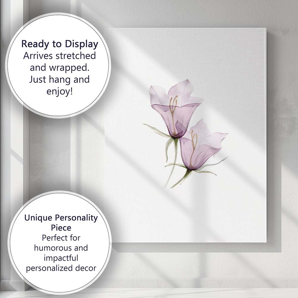 Pastel Lavender Bellflower Botanical Watercolour Canvas Wall Art Print Decor Picture Ready to Hang