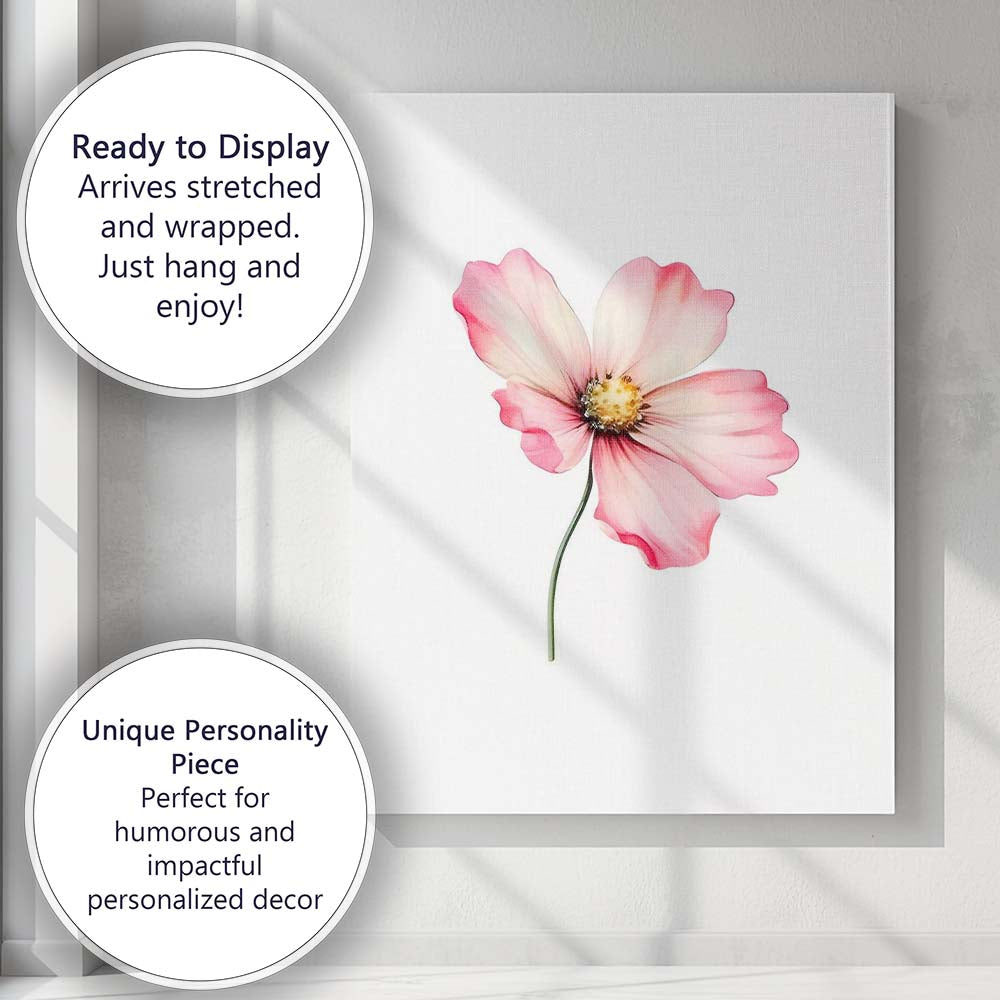 Pink Cosmos Blossom Botanical Watercolour Canvas Wall Art Print Decor Picture Ready to Hang