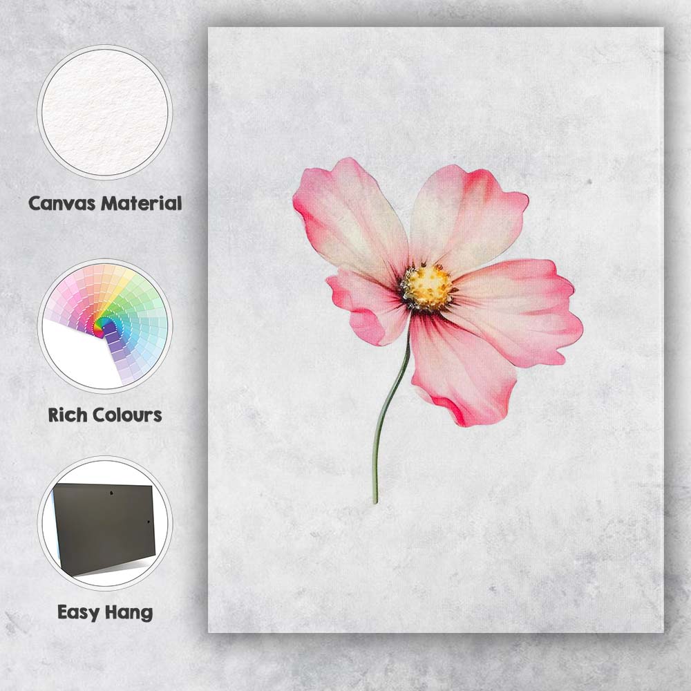 Pink Cosmos Blossom Botanical Watercolour Canvas Wall Art Print Decor Picture Ready to Hang