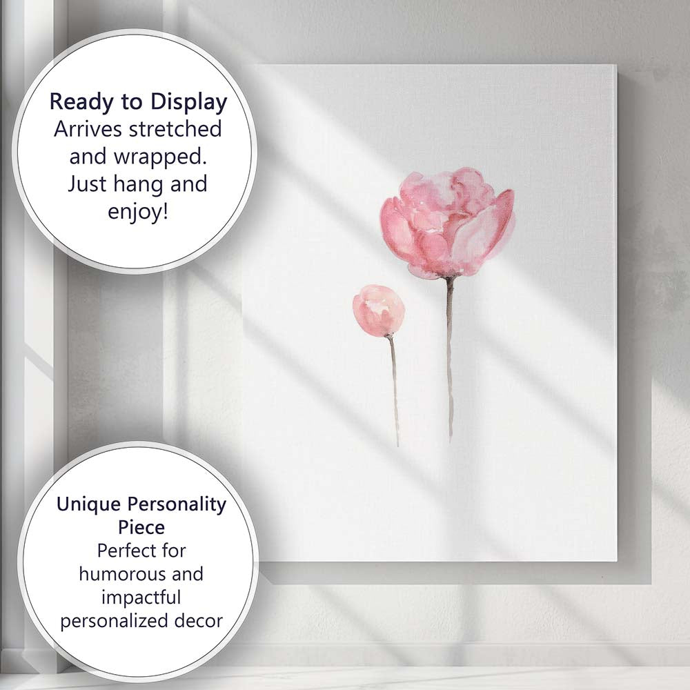 Soft Pink Peony Bud Watercolour Floral Canvas Wall Art Print Decor Picture Ready to Hang