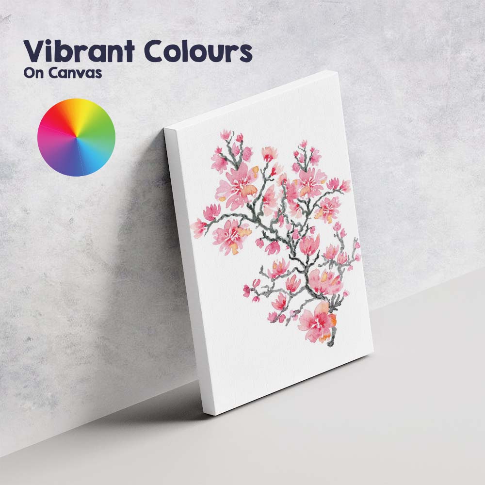 Pink Cherry Blossom Branch Watercolour Floral Canvas Wall Art Print Decor Picture Ready to Hang