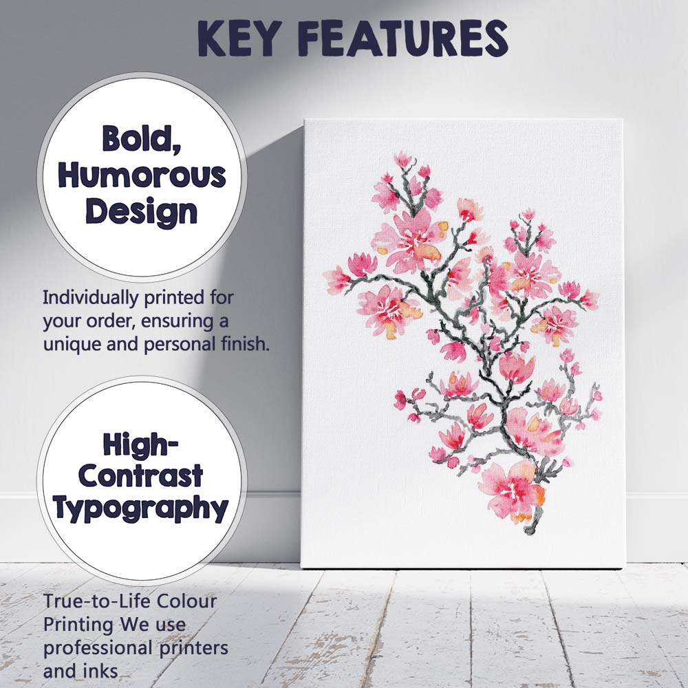 Pink Cherry Blossom Branch Watercolour Floral Canvas Wall Art Print Decor Picture Ready to Hang