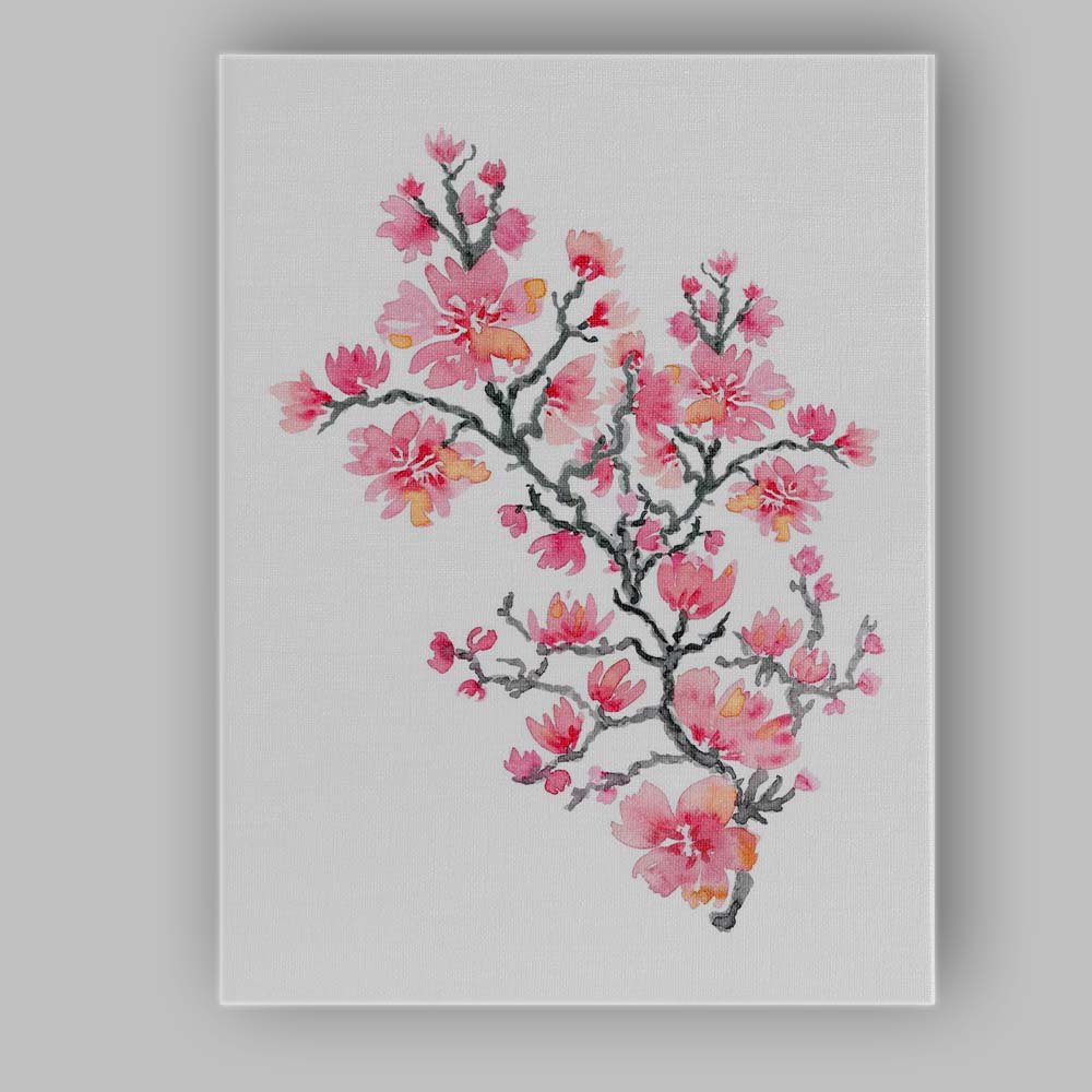 Pink Cherry Blossom Branch Watercolour Floral Canvas Wall Art Print Decor Picture Ready to Hang