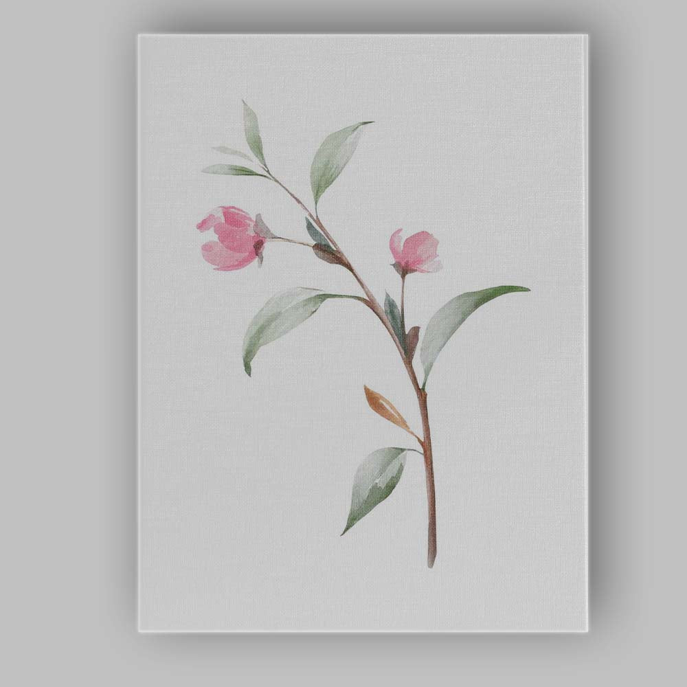 Minimalist Pink Camellia Branch Watercolour Canvas Wall Art Print Decor Picture Ready to Hang