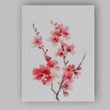 Vibrant Coral Pink Cherry Blossom Branch Watercolour Canvas Wall Art Print Decor Picture Ready to Hang