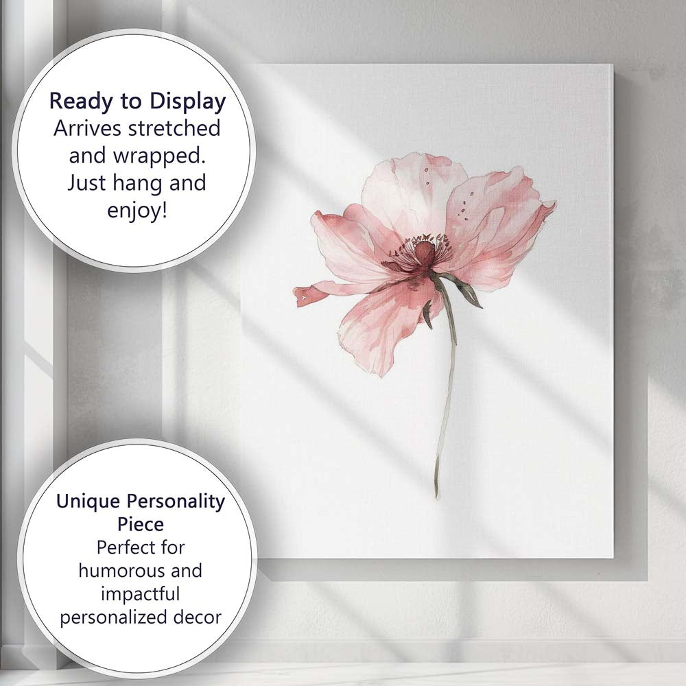 Soft Blush Pink Anemone Flower Watercolour Canvas Wall Art Print Decor Picture Ready to Hang