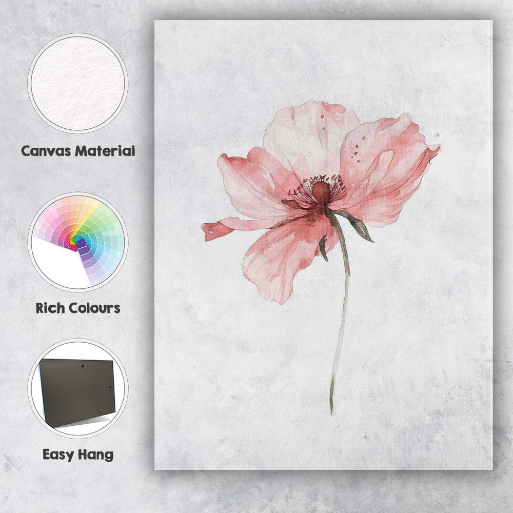 Soft Blush Pink Anemone Flower Watercolour Canvas Wall Art Print Decor Picture Ready to Hang