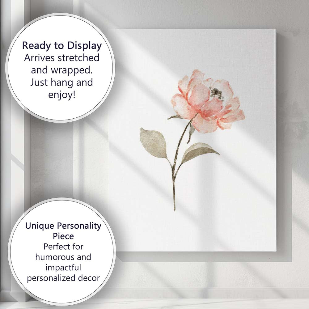 Minimalist Peach Rose Watercolour Botanical Flower Canvas Wall Art Print Decor Picture Ready to Hang