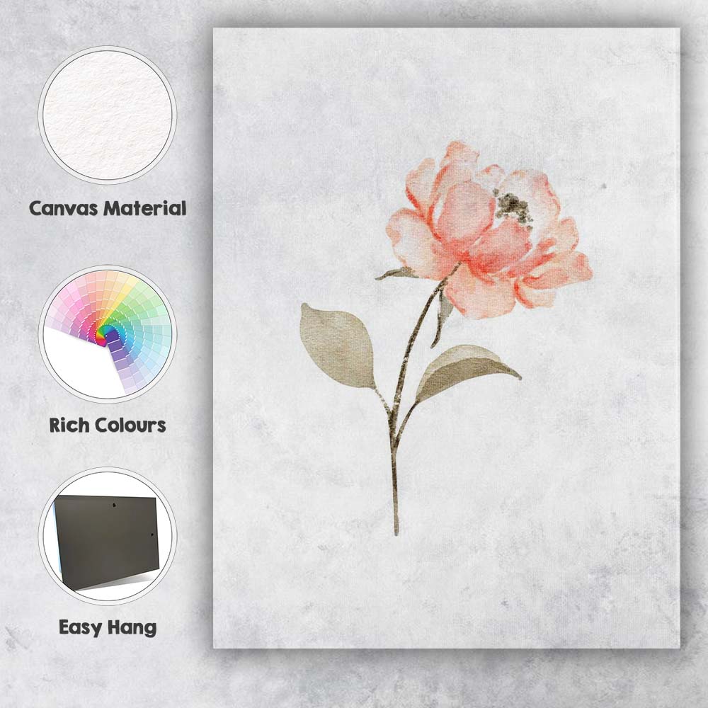 Minimalist Peach Rose Watercolour Botanical Flower Canvas Wall Art Print Decor Picture Ready to Hang