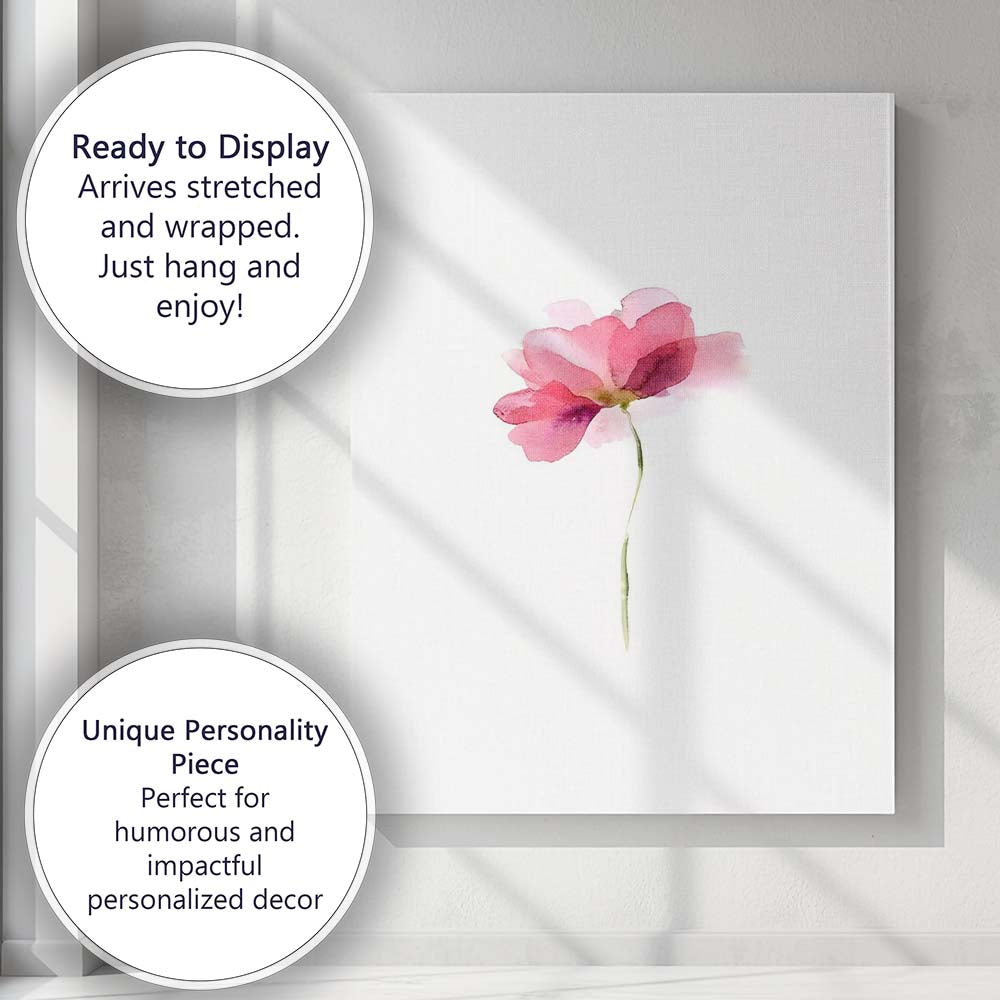 Soft Pink Cosmos Flower Watercolour Minimalist Botanical Canvas Wall Art Print Decor Picture Ready to Hang