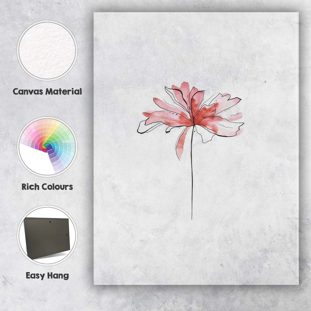 Abstract Blush Floral Line Art Watercolour Flower Canvas Wall Art Print Decor Picture Ready to Hang