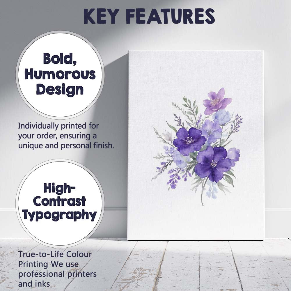 Purple Wildflower Bouquet Watercolour Botanical Floral Canvas Wall Art Print Decor Picture Ready to Hang