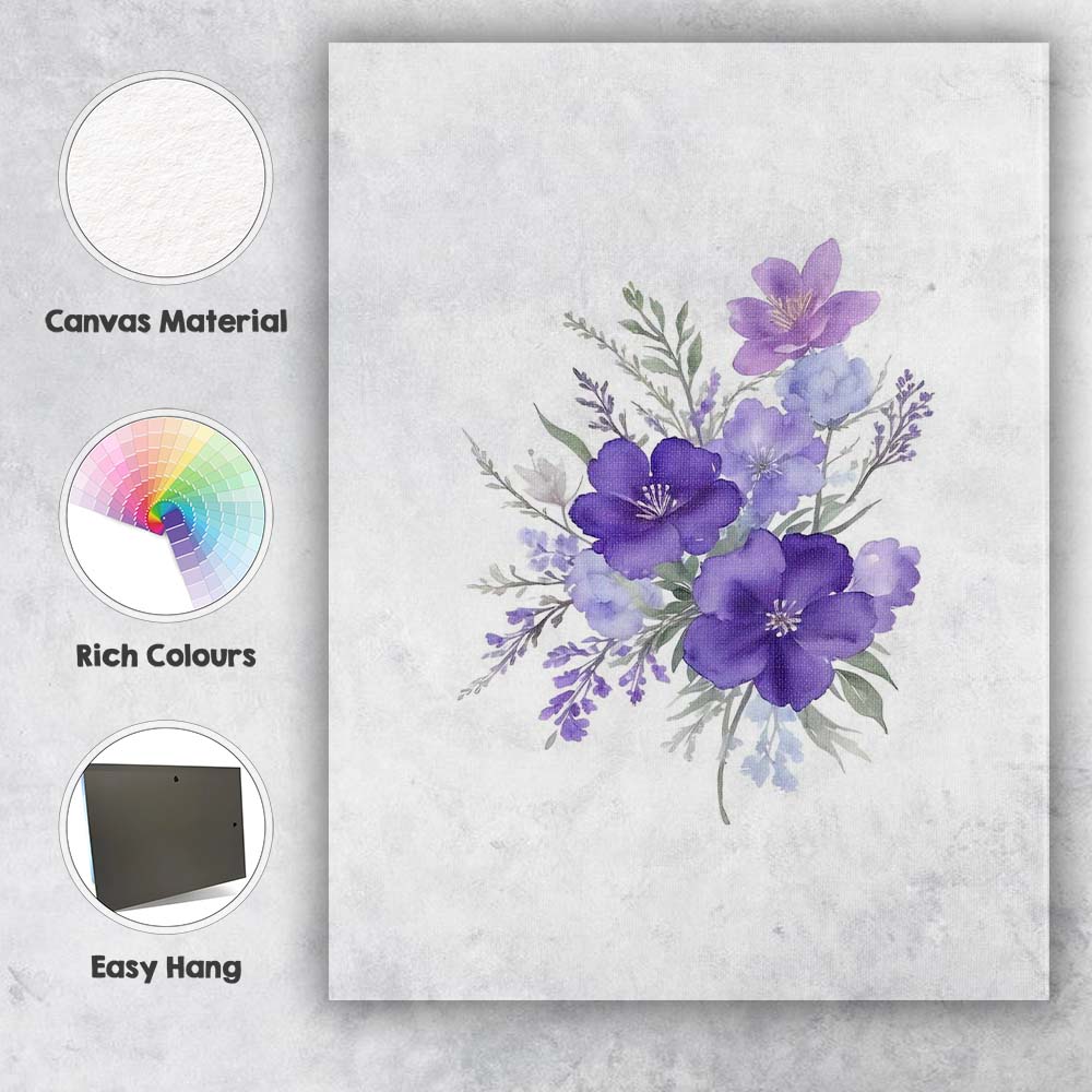 Purple Wildflower Bouquet Watercolour Botanical Floral Canvas Wall Art Print Decor Picture Ready to Hang