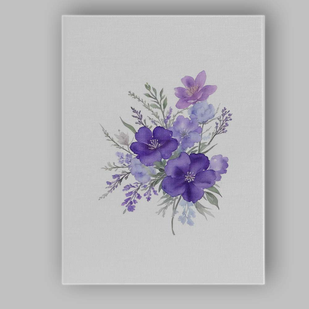 Purple Wildflower Bouquet Watercolour Botanical Floral Canvas Wall Art Print Decor Picture Ready to Hang