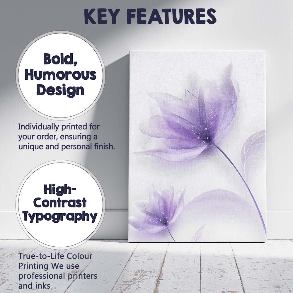 Soft Lilac Ethereal Floral Watercolour Abstract Botanical Canvas Wall Art Print Decor Picture Ready to Hang