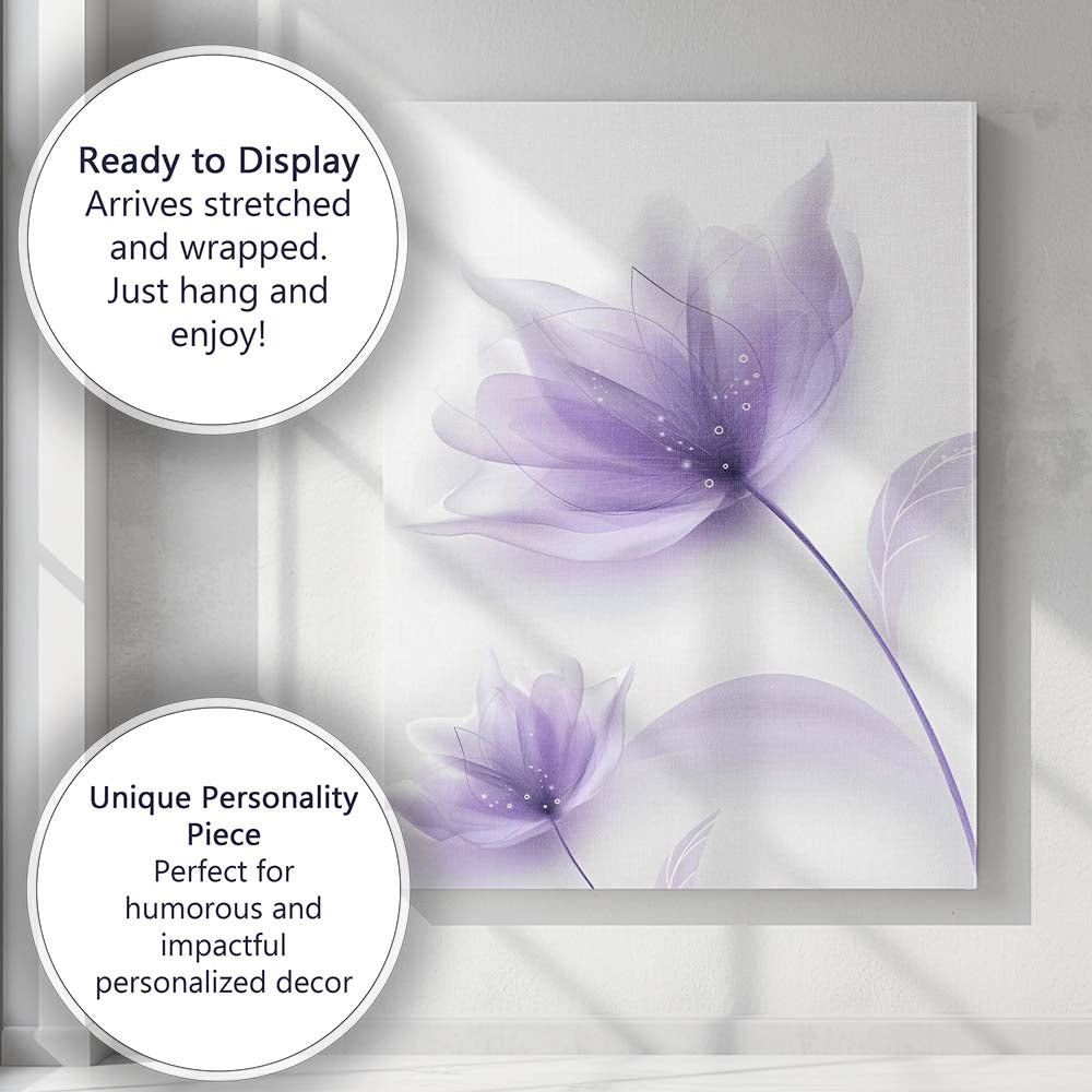 Soft Lilac Ethereal Floral Watercolour Abstract Botanical Canvas Wall Art Print Decor Picture Ready to Hang