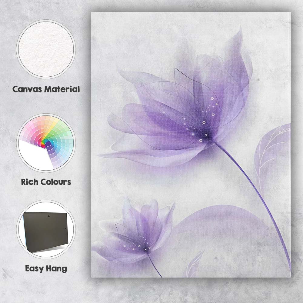 Soft Lilac Ethereal Floral Watercolour Abstract Botanical Canvas Wall Art Print Decor Picture Ready to Hang