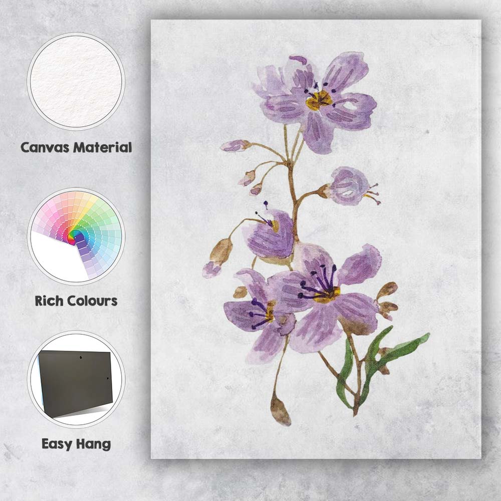 Delicate Lavender Blossom Botanical Watercolour Floral Canvas Wall Art Print Decor Picture Ready to Hang