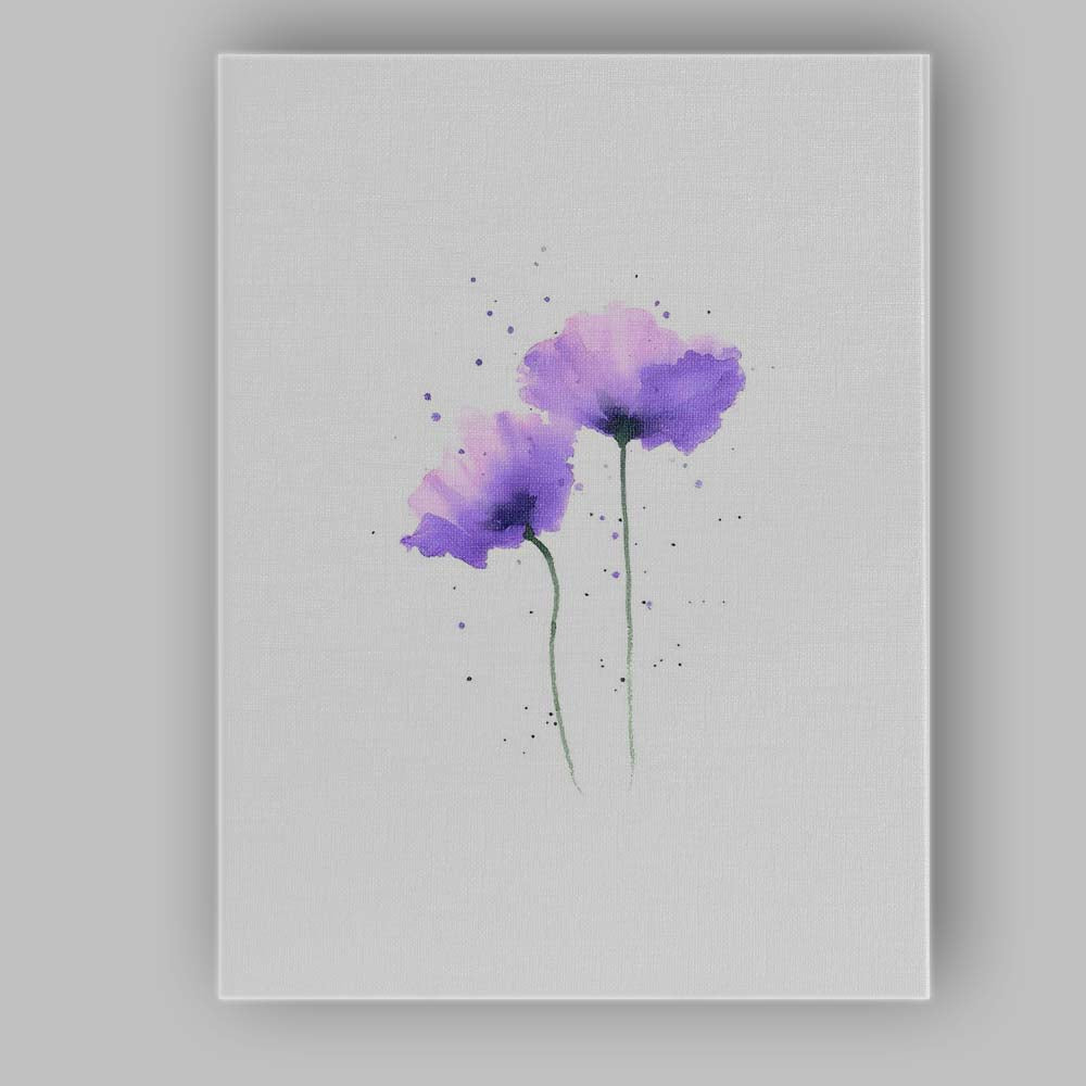 Purple Watercolour Poppy Floral Minimalist Canvas Wall Art Print Decor Picture Ready to Hang