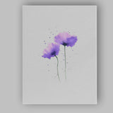 Purple Watercolour Poppy Floral Minimalist Canvas Wall Art Print Decor Picture Ready to Hang